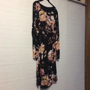 Dress - black with pink flower print